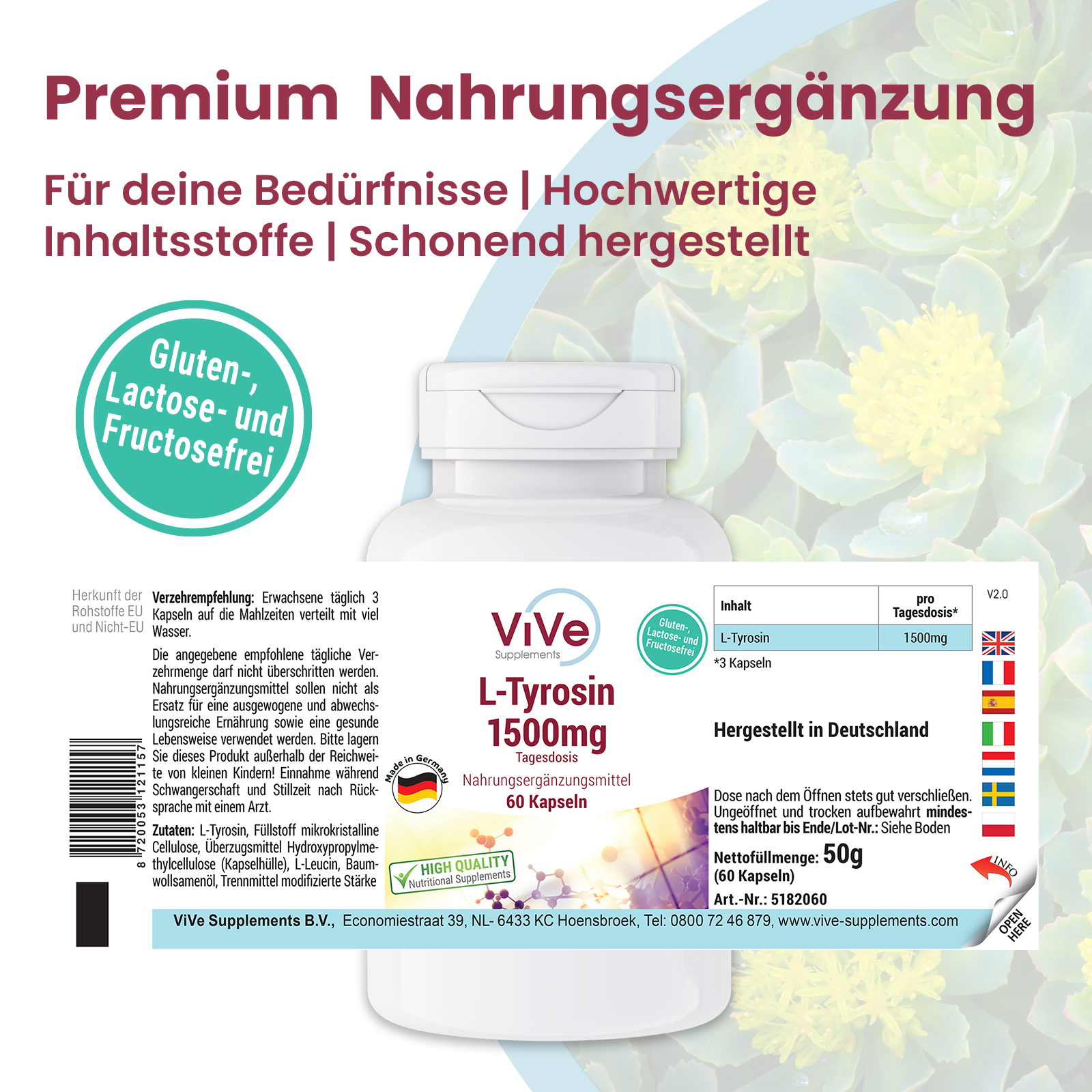 L-Tirosina 1500mg - 60 capsule | Vive Supplements