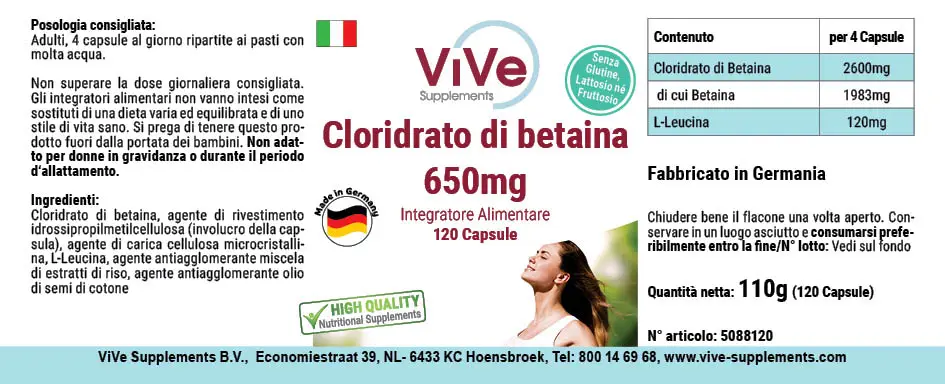 Clorhidrato de betaína 650 mg