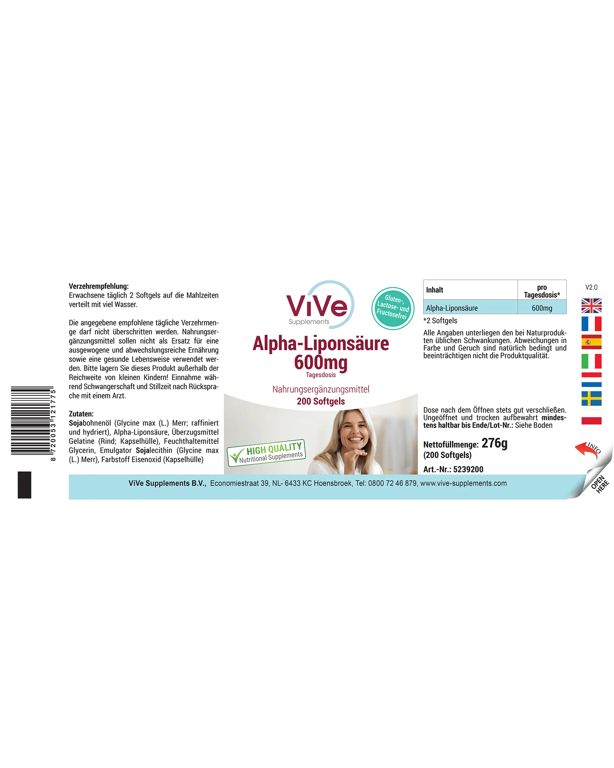 Alpha-Liponsäure 600mg - 200 Softgels | Vive Supplements