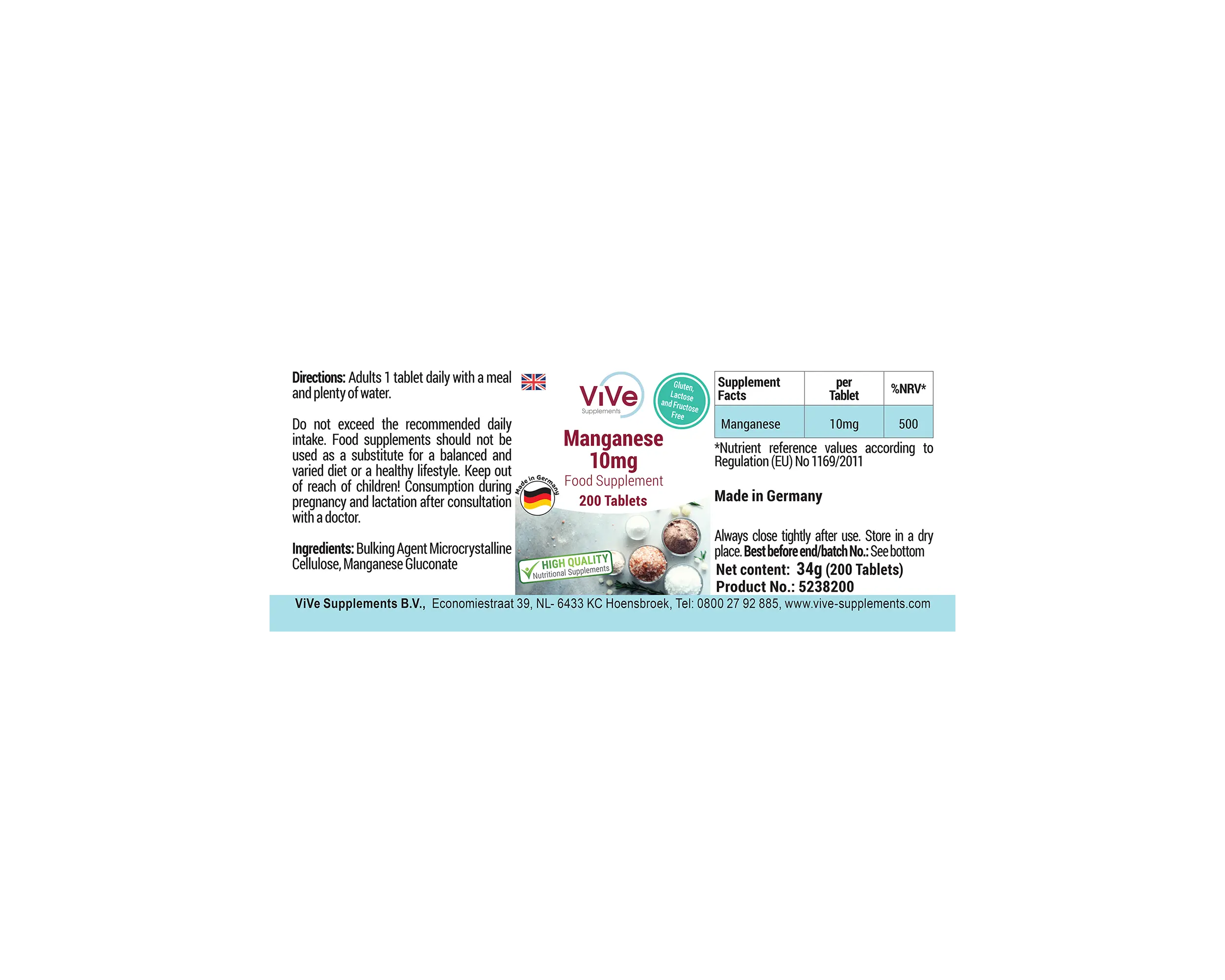 Mangan 10mg - 200 Tabletten | Vive Supplements