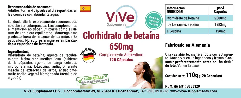 Betaine Hydrochloride 650mg