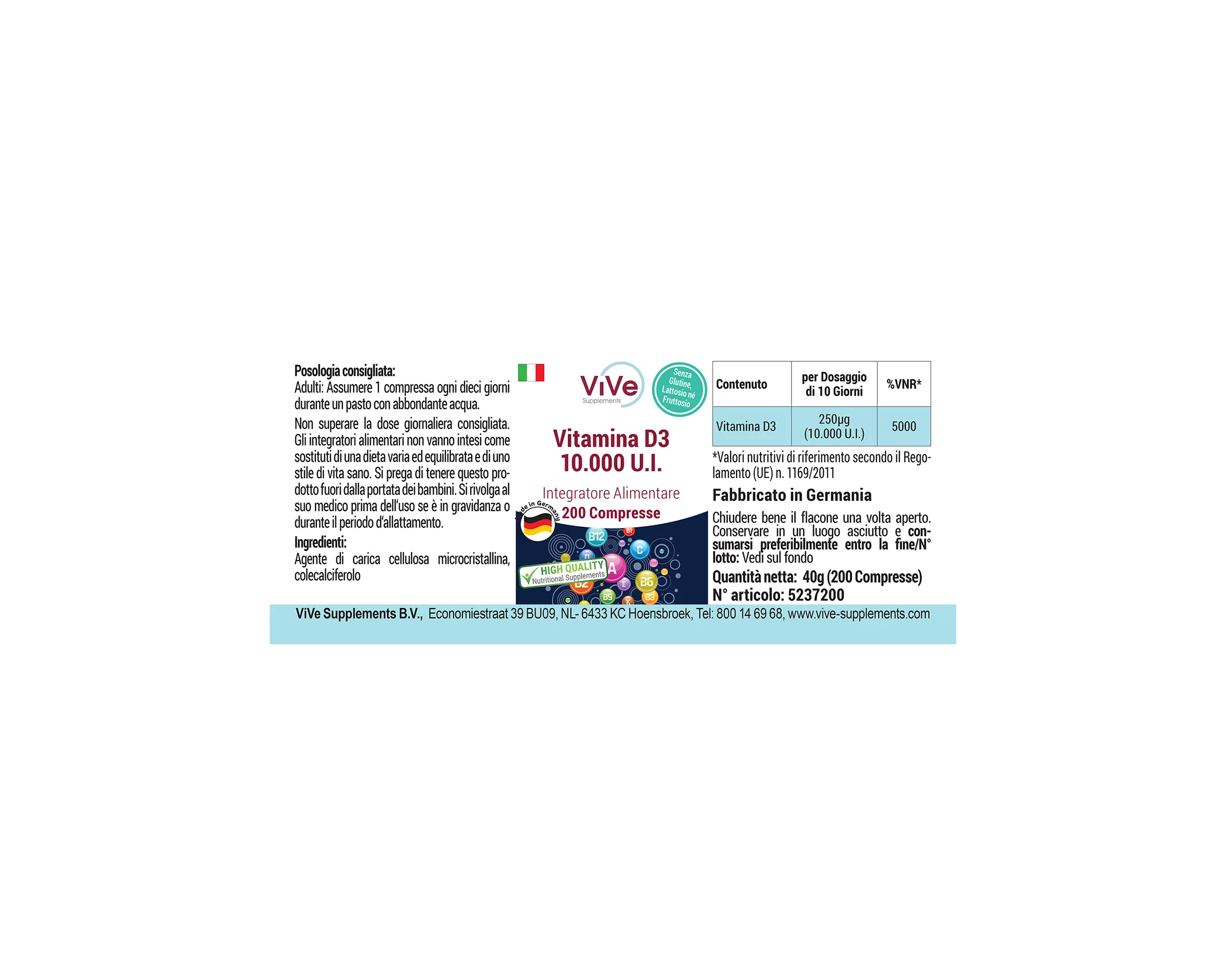 Vitamin D3 10.000 I.E. - 200 Tabletten | Vive Supplements