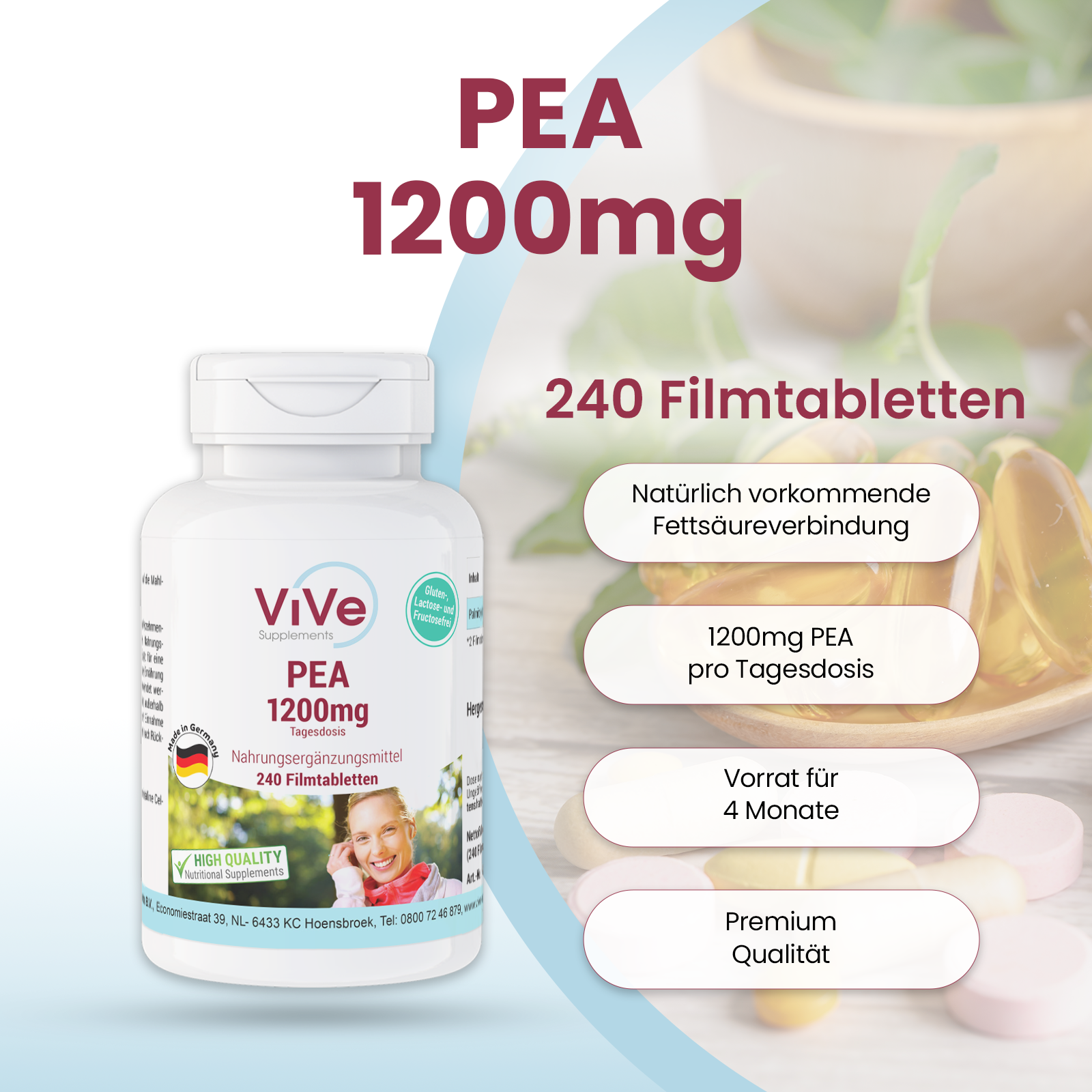 PEA 1200mg - 240 comprimés pelliculés | Vive Supplements