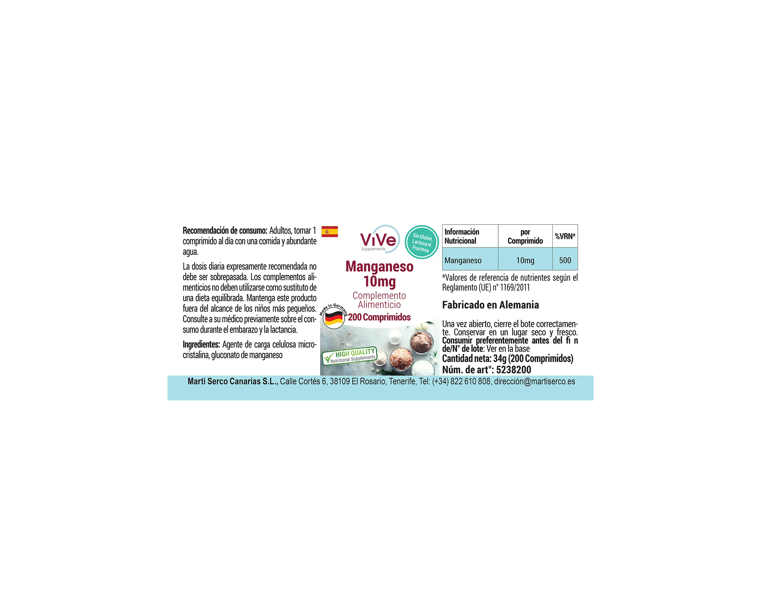 Mangan 10mg - 200 Tabletten | Vive Supplements