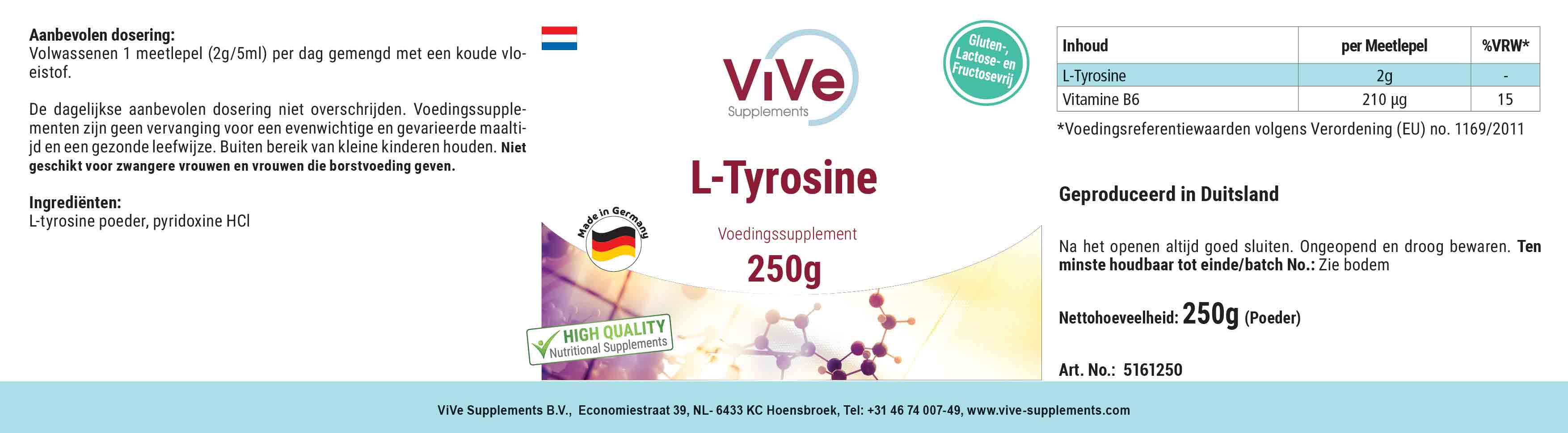 L-Tirosina in polvere 250g + Vitamina B6