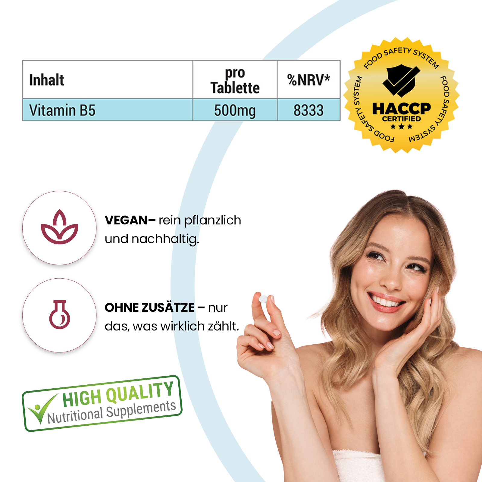 Vitamin B5 500mg - 200 Tabletten | Vive Supplements