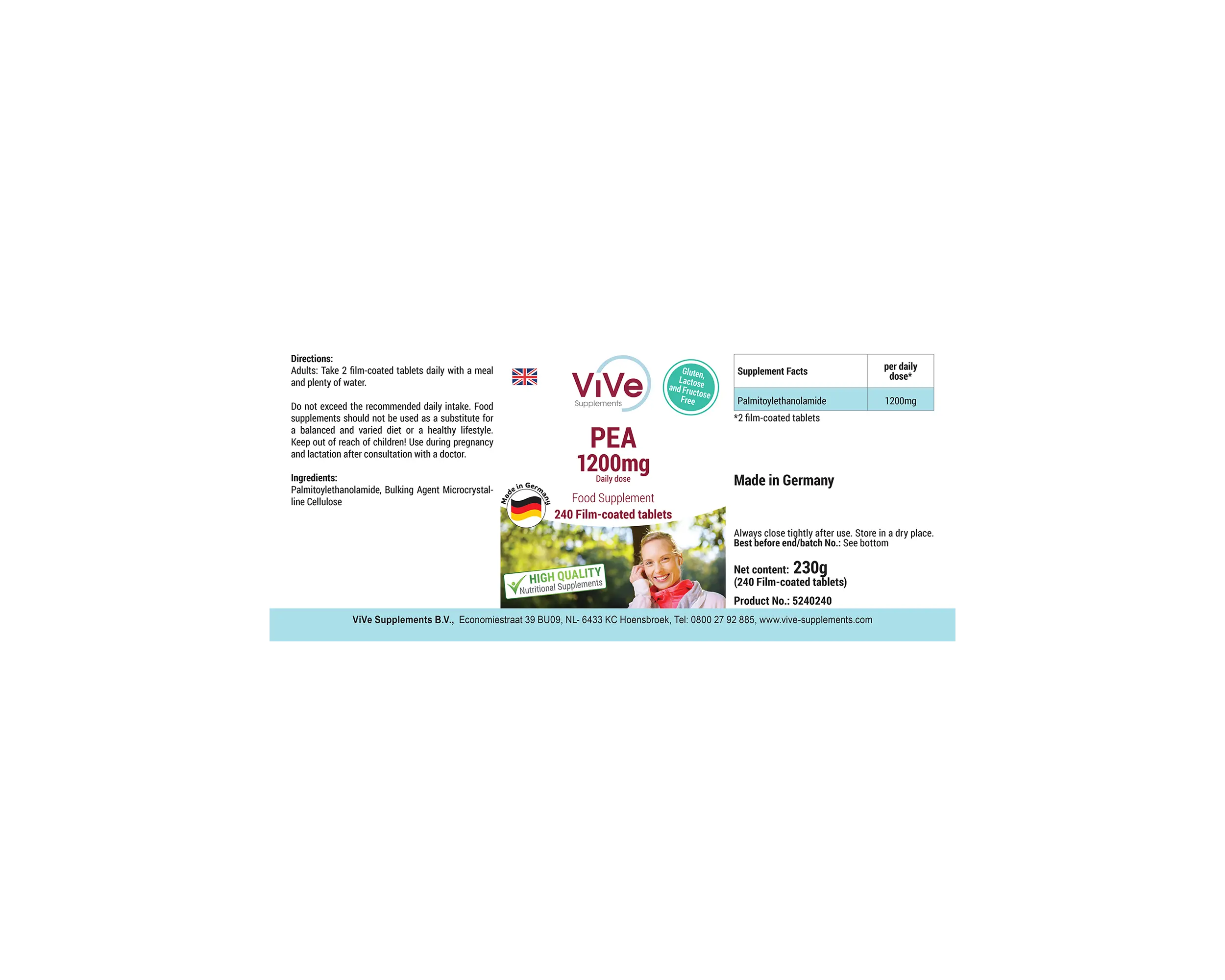 PEA 1200mg - 240 Filmtabletten | Vive Supplements
