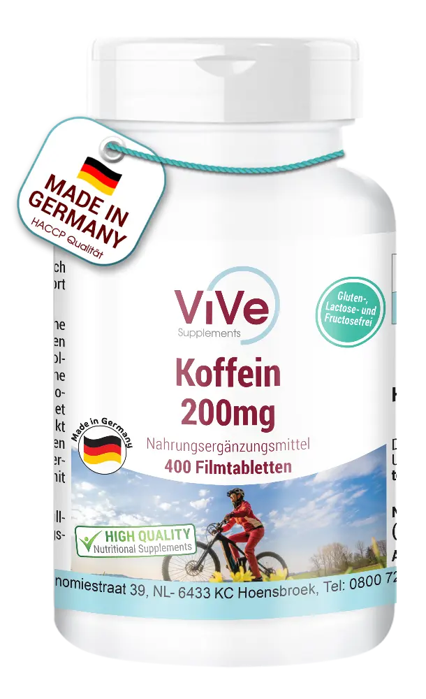 Caffeine 200mg - 400 film-coated tablets - easy to swallow | Vive Supplements