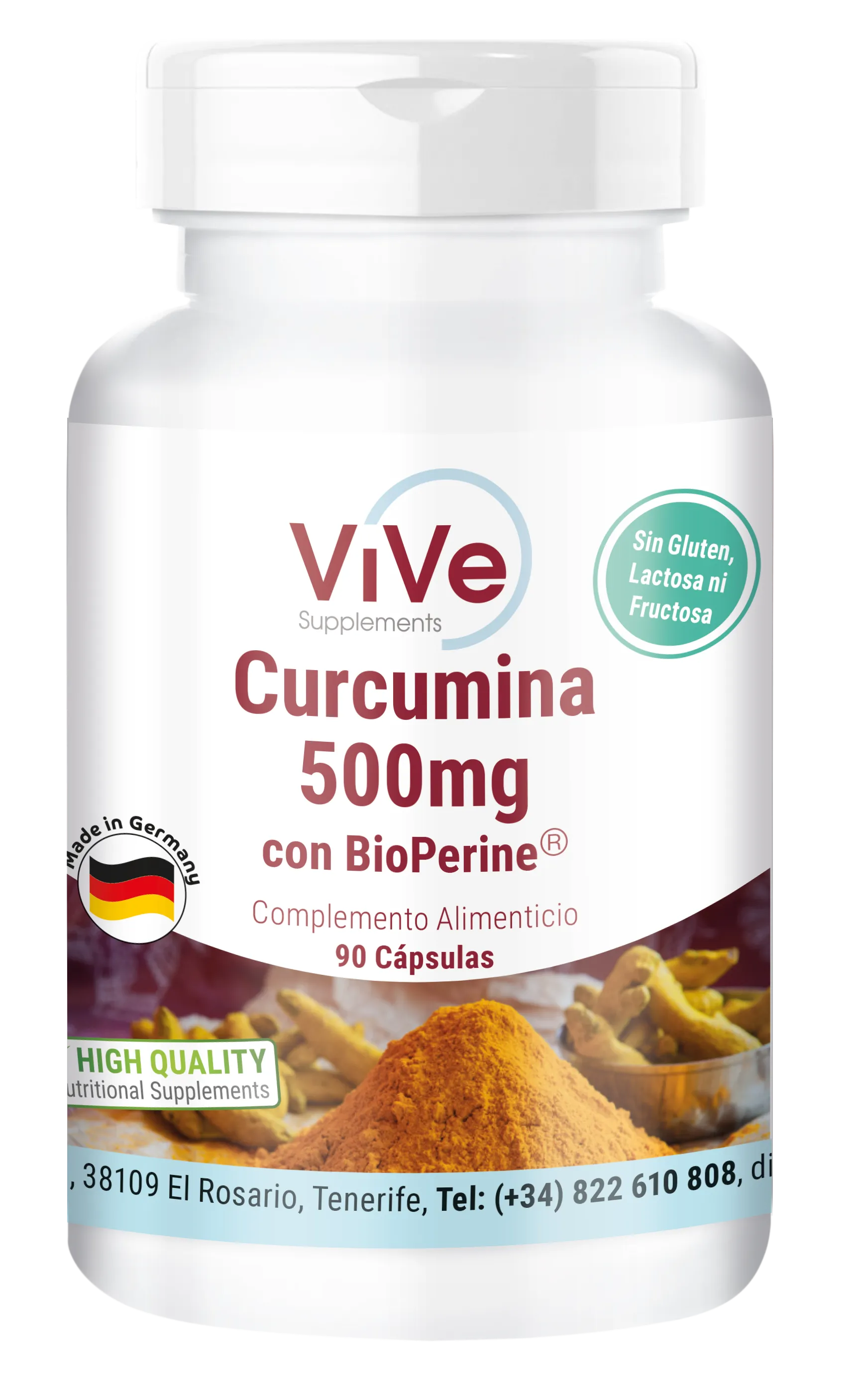 Curcumina 500mg + BioPerine. 90 Cápsulas