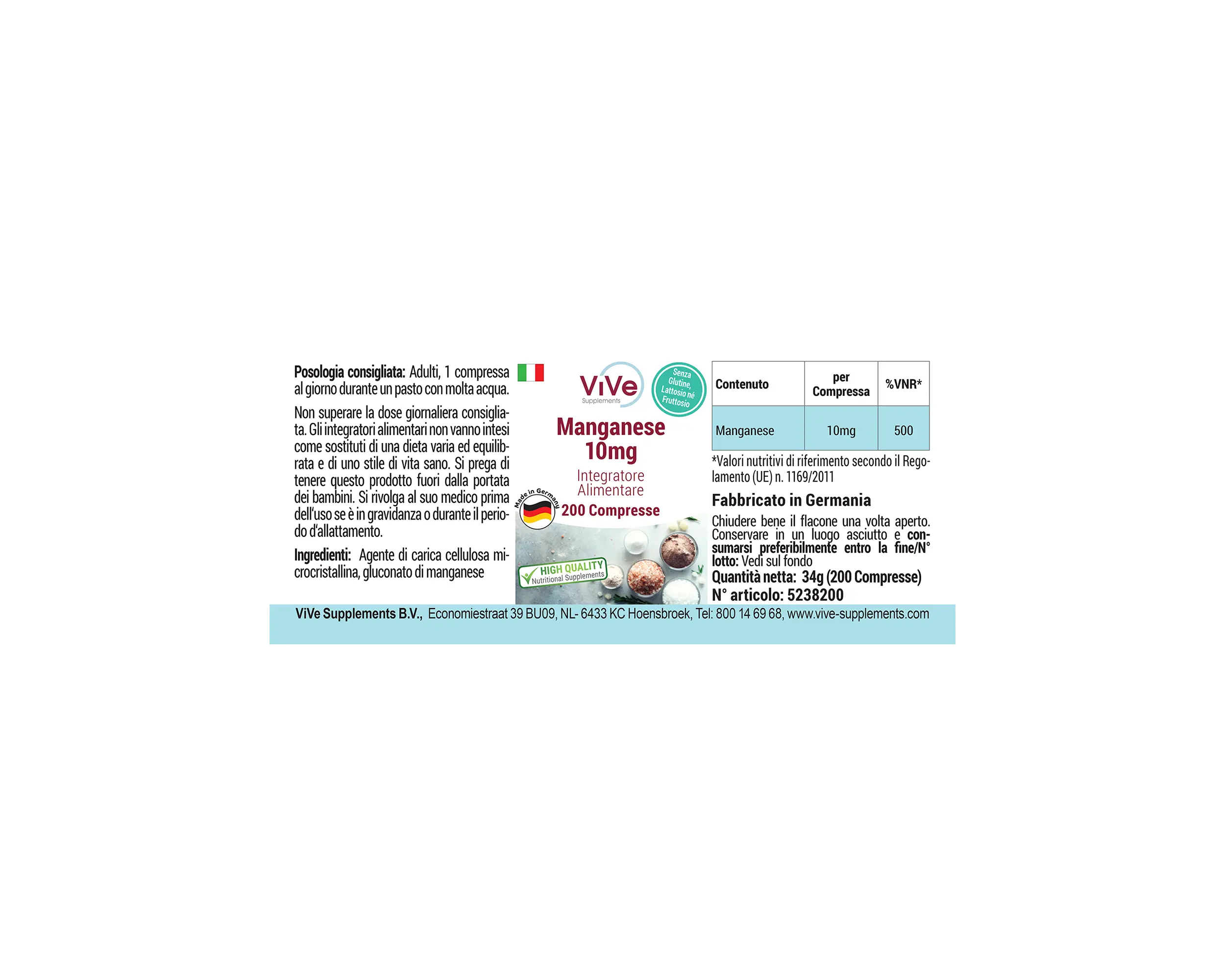 Mangan 10mg - 200 Tabletten | Vive Supplements