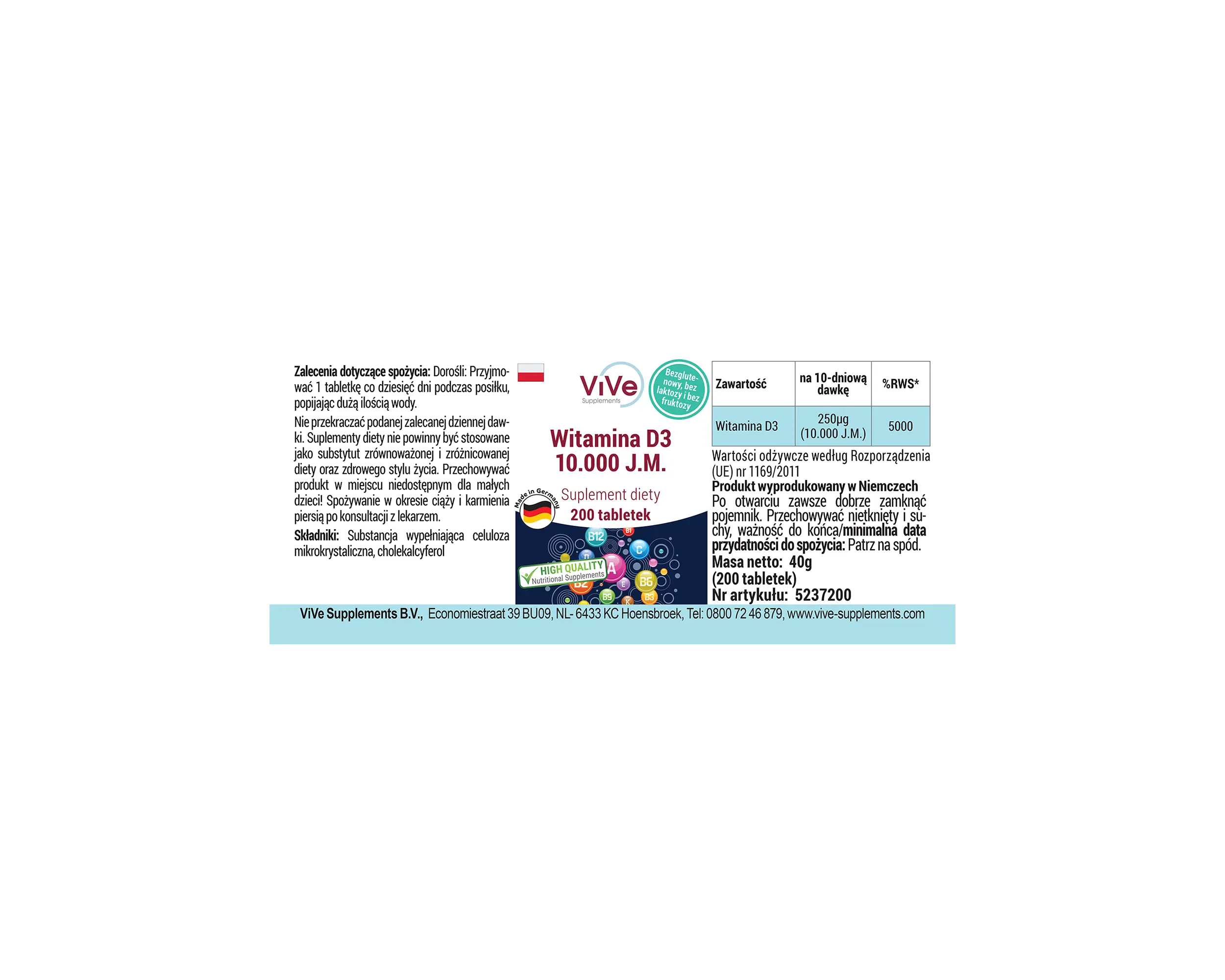 Vitamin D3 10.000 I.E. - 200 Tabletten | Vive Supplements