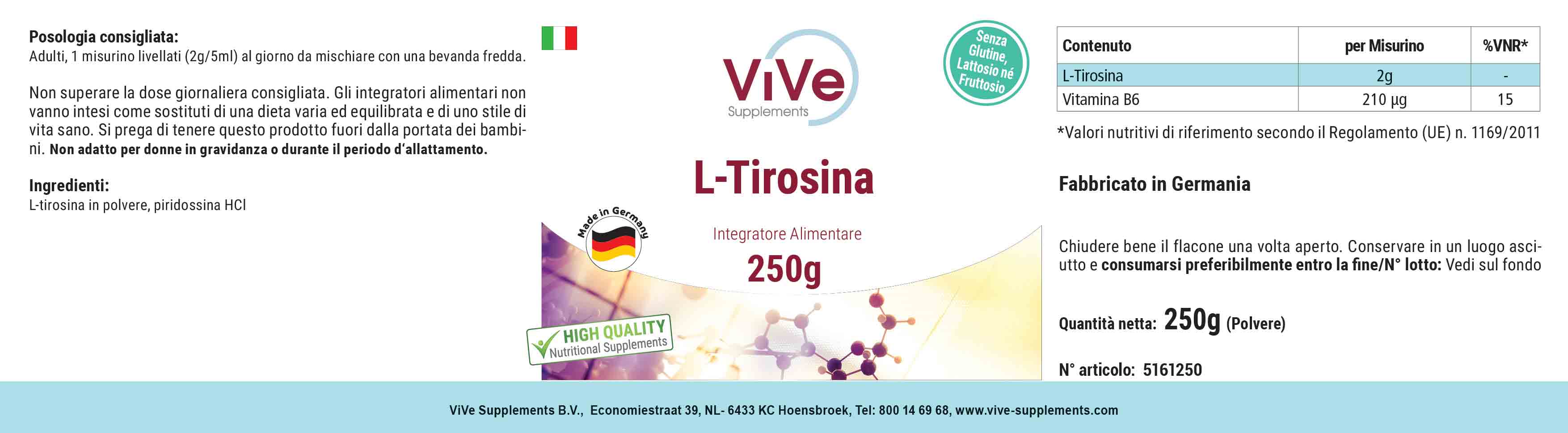 L-Tyrosine Poeder 250g + Vitamine B6