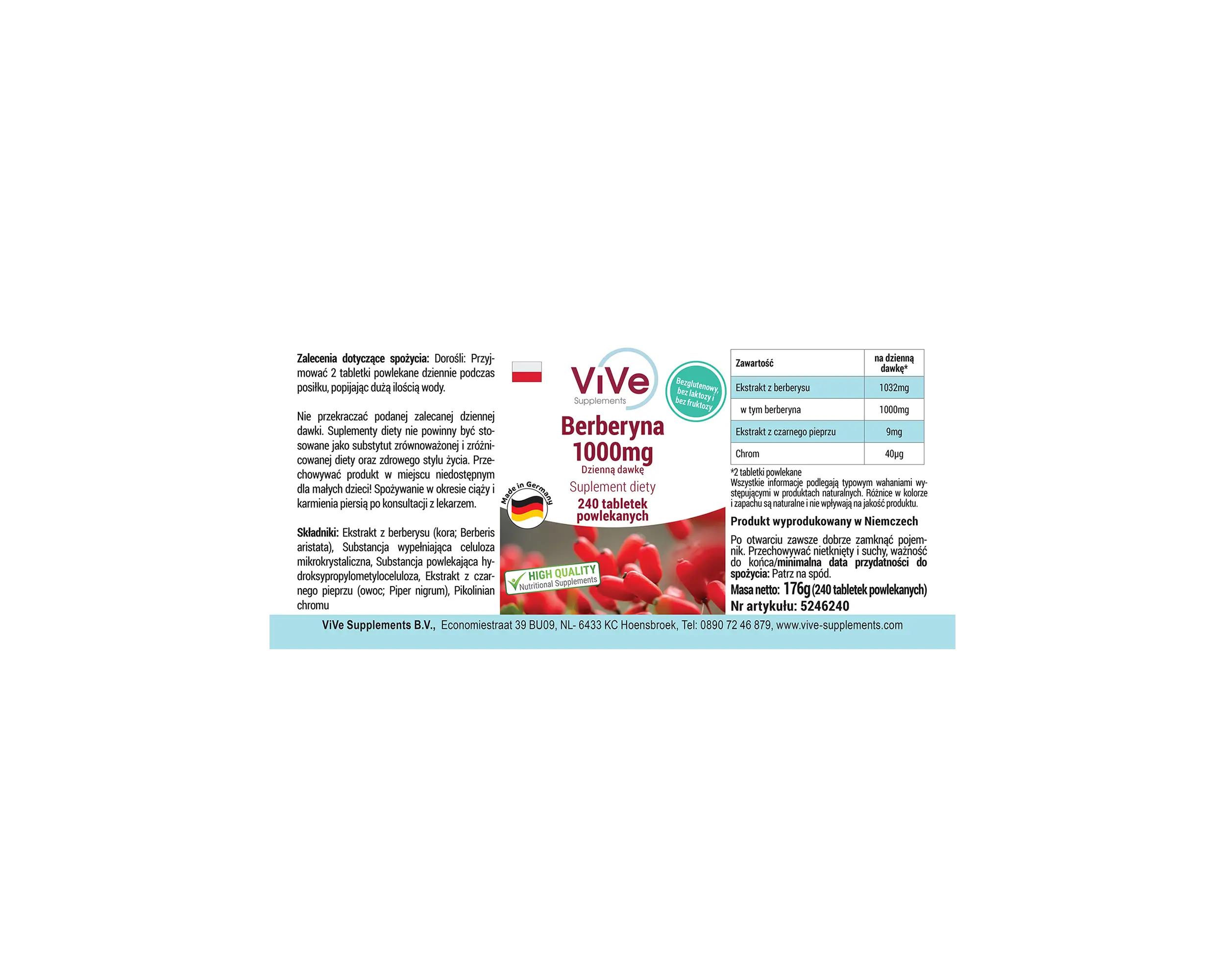 Berberin 1000mg - 240 Filmtabletten | Vive Supplements