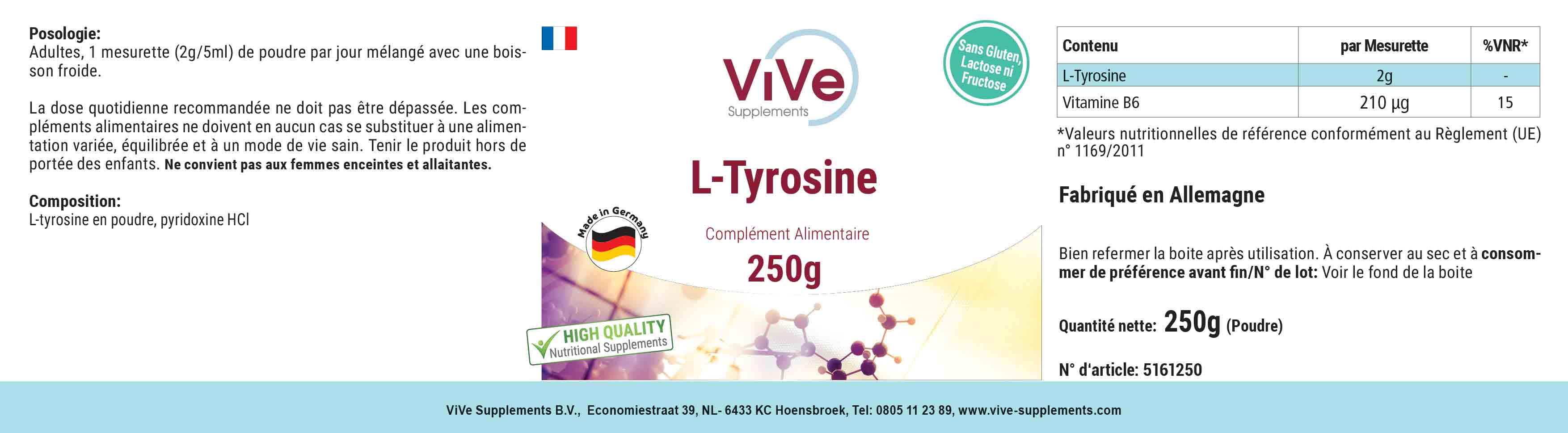 L-Tyrosine Poeder 250g + Vitamine B6