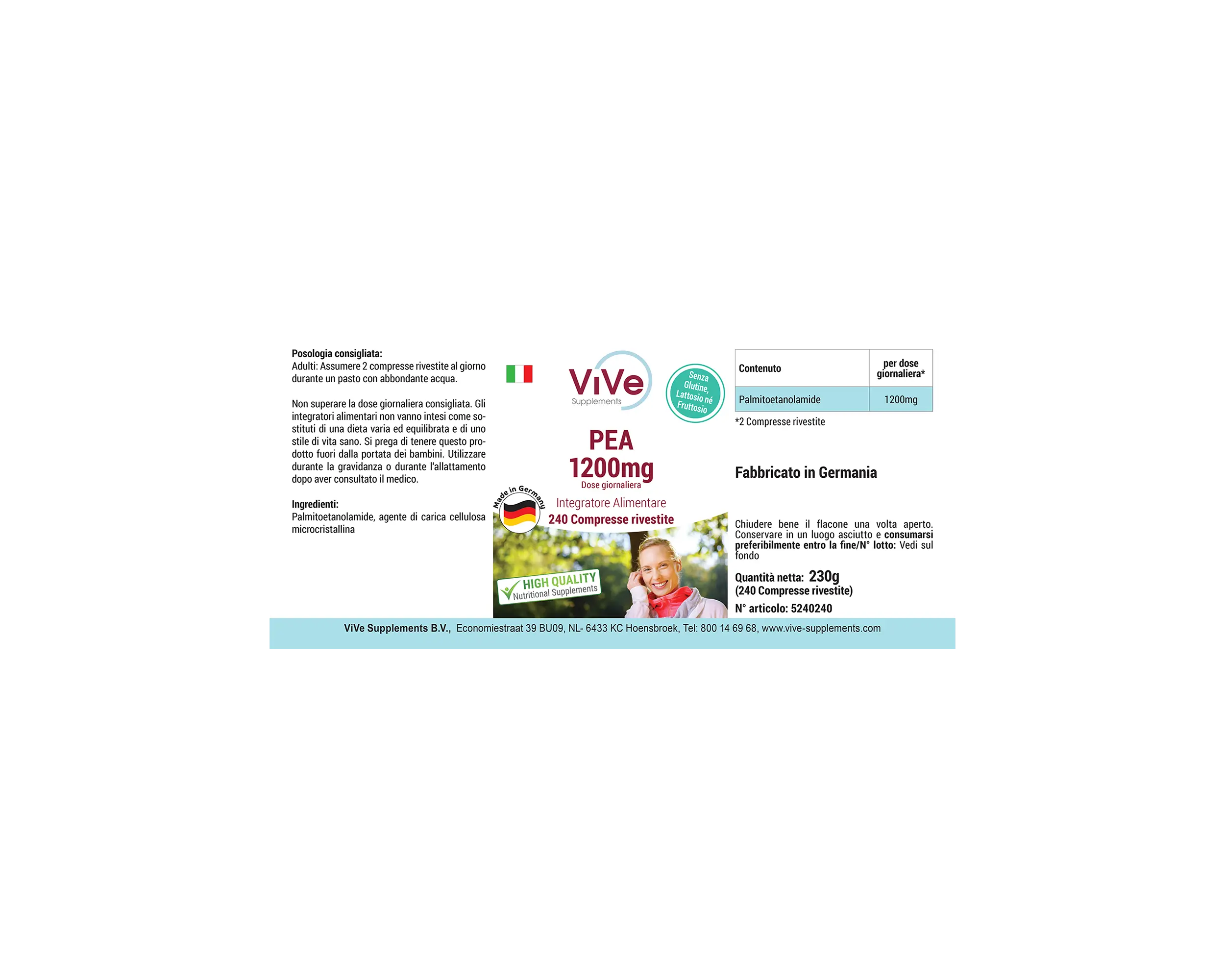 PEA 1200mg - 240 Filmtabletten | Vive Supplements