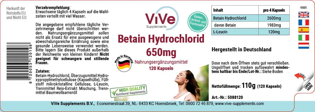 Betain Hydrochlorid 650mg