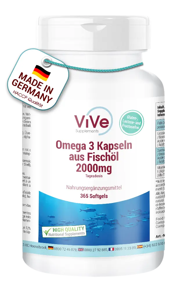 Omega 3 Kapseln aus Fischöl 2000mg - 365 Softgels | Vive Supplements