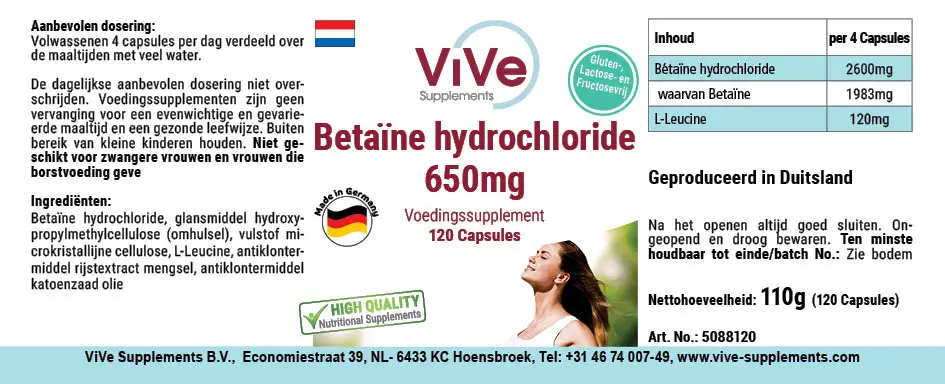 Clorhidrato de betaína 650 mg