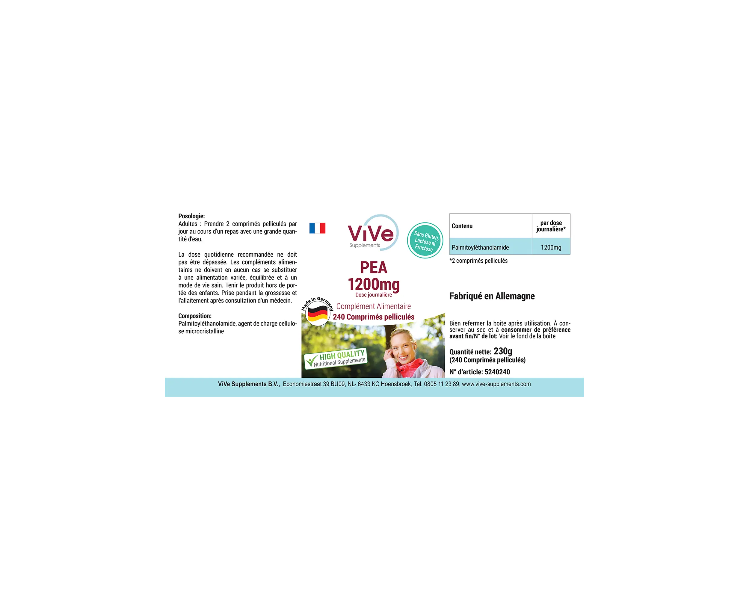 PEA 1200mg - 240 Filmtabletten | Vive Supplements