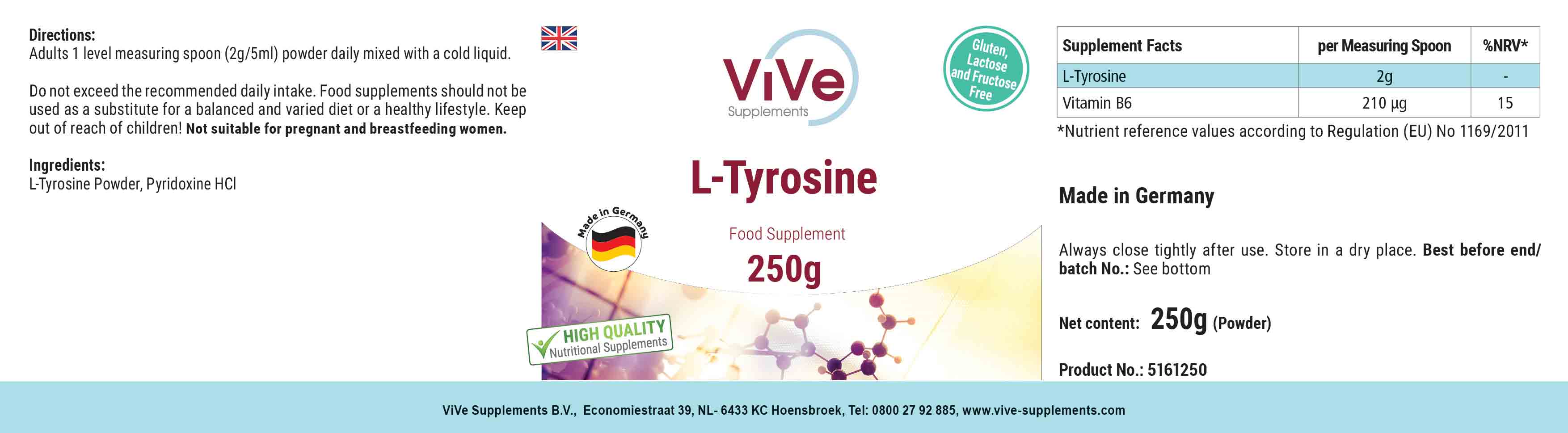 L-Tyrosin Pulver 250g + Vitamin B6