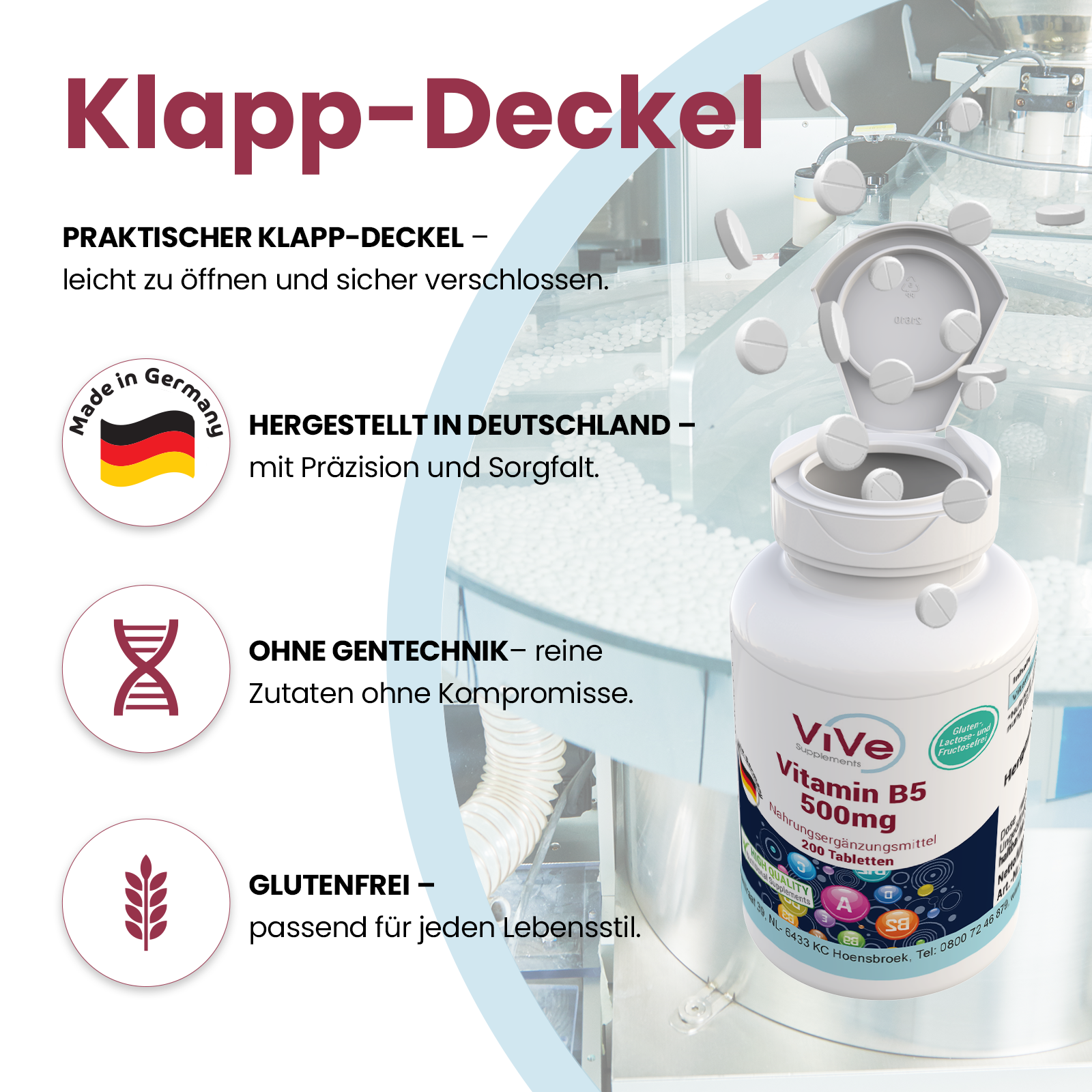 Vitamin B5 500mg - 200 Tabletten | Vive Supplements