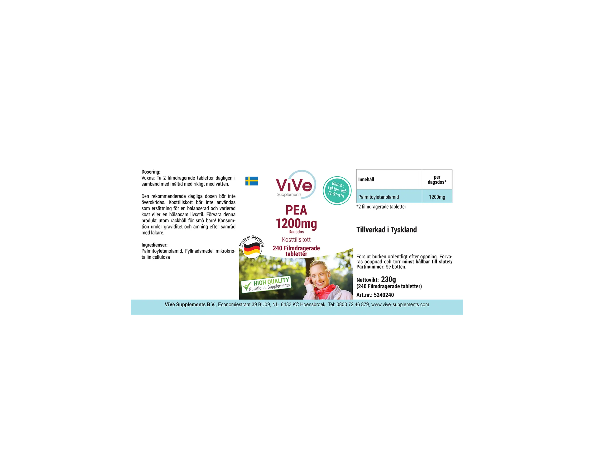 PEA 1200mg - 240 Filmtabletten | Vive Supplements