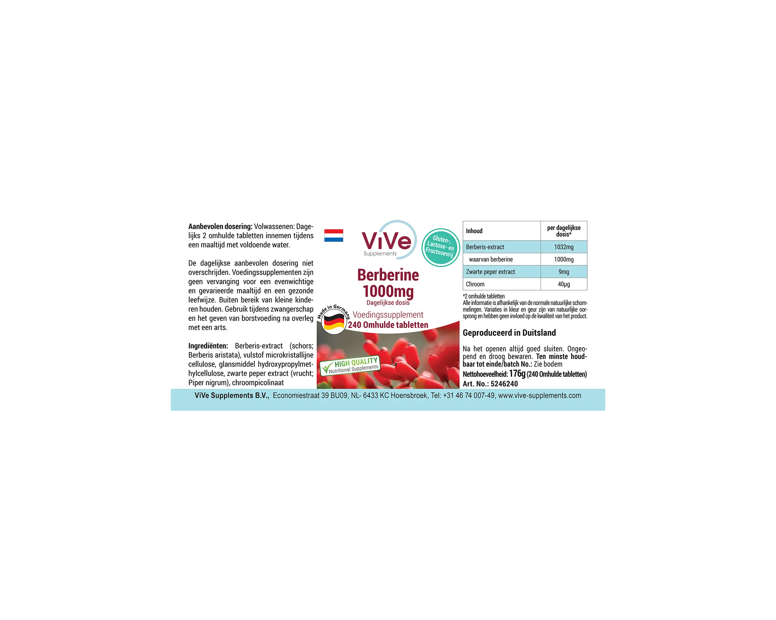 Berberin 1000mg - 240 Filmtabletten | Vive Supplements