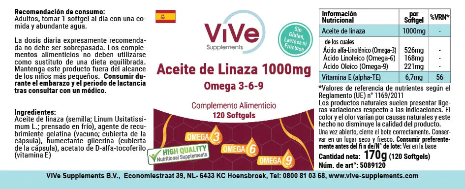 Aceite de linaza 1000mg Omega-3-6-9