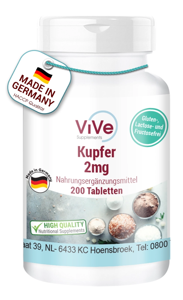 Kupfer 2mg 200 Tabletten | Vive Supplements