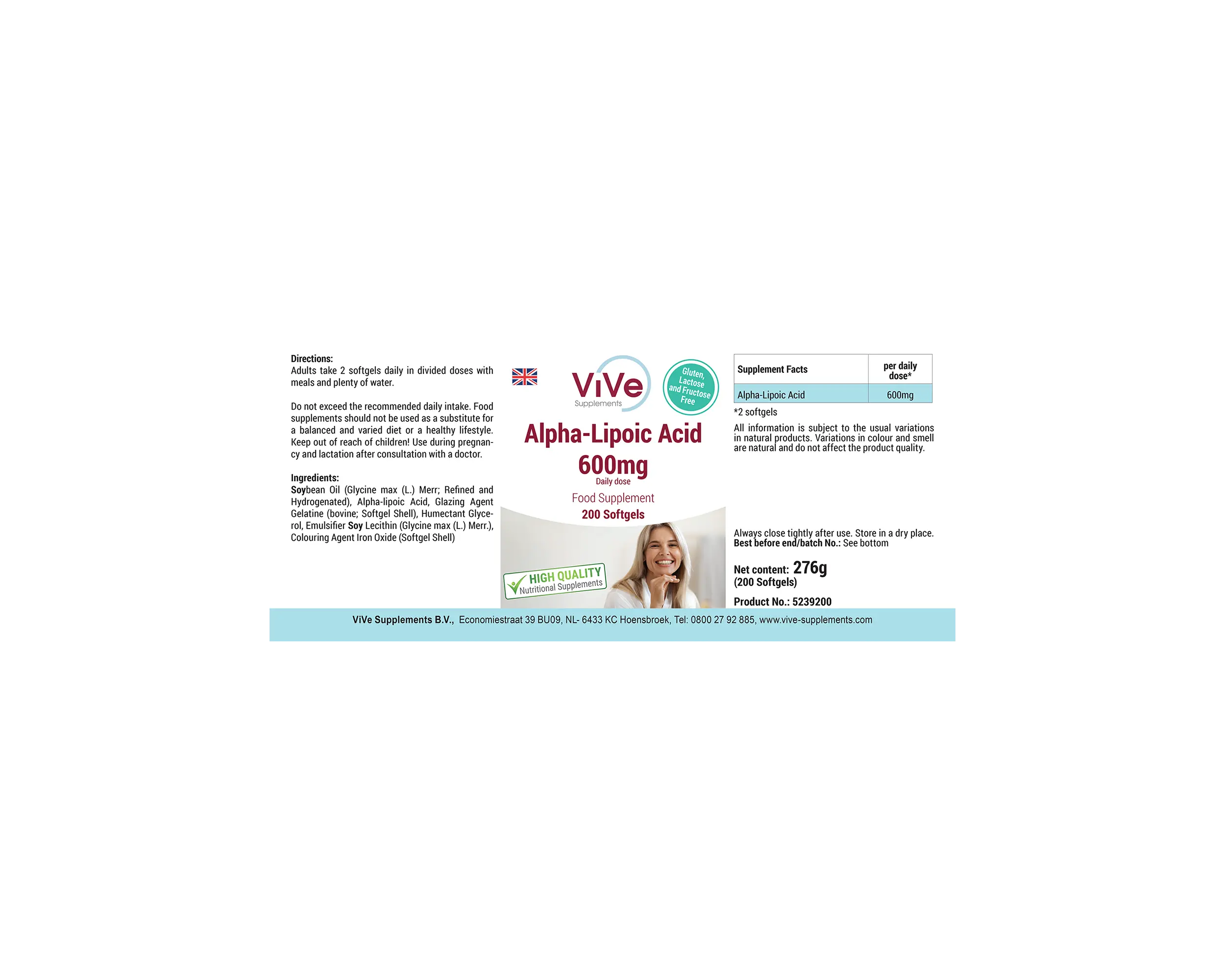 Alpha-Liponsäure 600mg - 200 Softgels | Vive Supplements