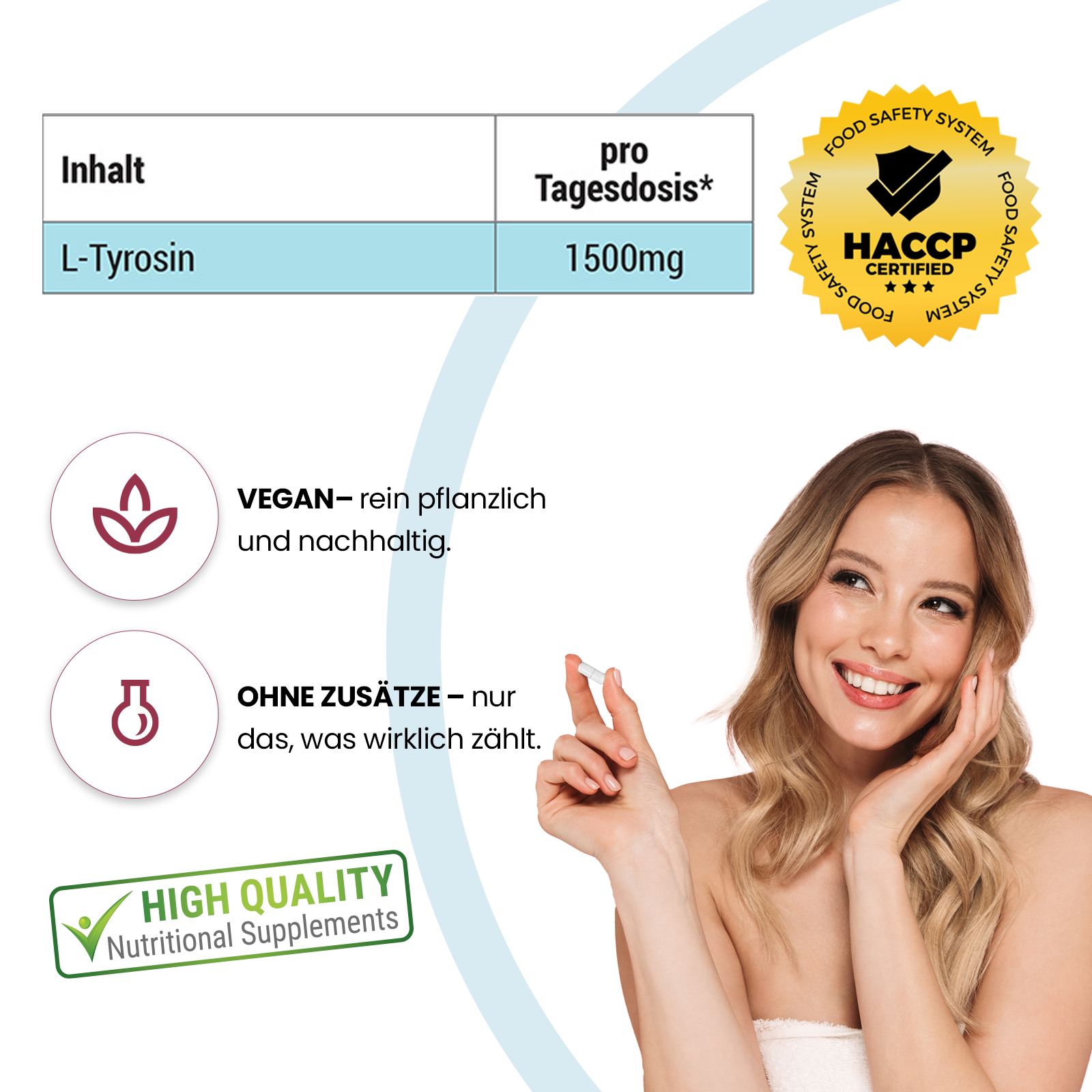 L-Tyrosin 1500mg - 60 Kapseln | Vive Supplements